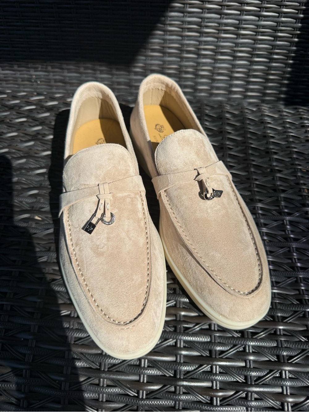 Loro Piana Beige Suede Loafers with Silver Metal Bit